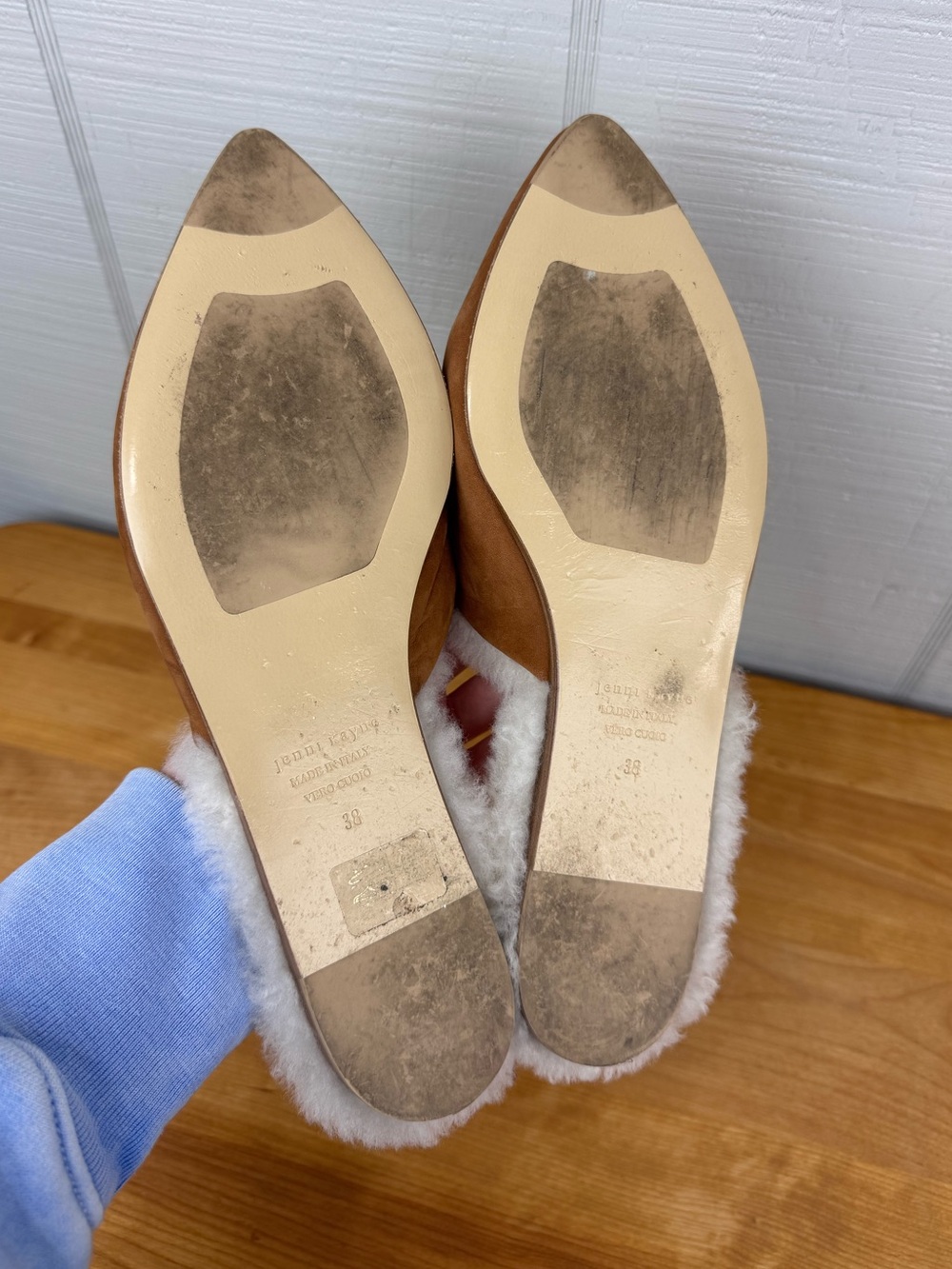 Jenni Kayne Laurel Shearling Lined Mules Walnut Suede Pointed Toe Slip On 38 - Picture 5 of 5